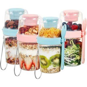 Yogurt Parfait Cups with Lids and Spoons, Overnight Oats Containers(4 Pack)
